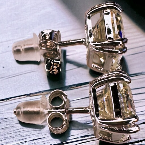 NEW Solid 925 Sterling Silver Prong Set Emerald Cut High Carbon Sparkling Studs - Picture 11 of 16